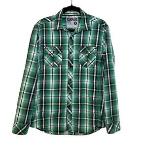 Surplus Men's Medium Plaid Button-Down Shirt Green Black White Casual Western‎